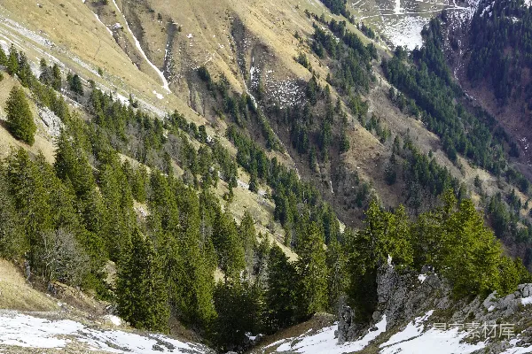 高清摄影 一座山脉的景色，地面上覆盖着积雪。