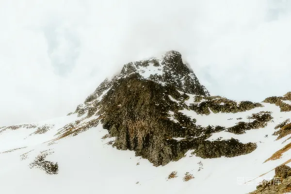 高清摄影 一座被雪覆盖的山峰，背景是天空。