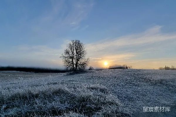 高清摄影 夕阳笼罩在一片雪地上。