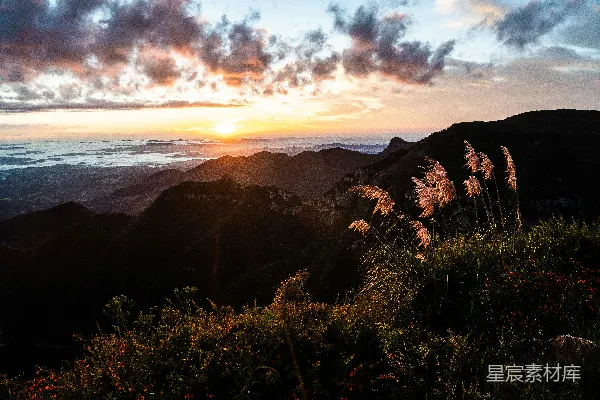 高清摄影 山脚下绿草如茵的草地在夕阳下