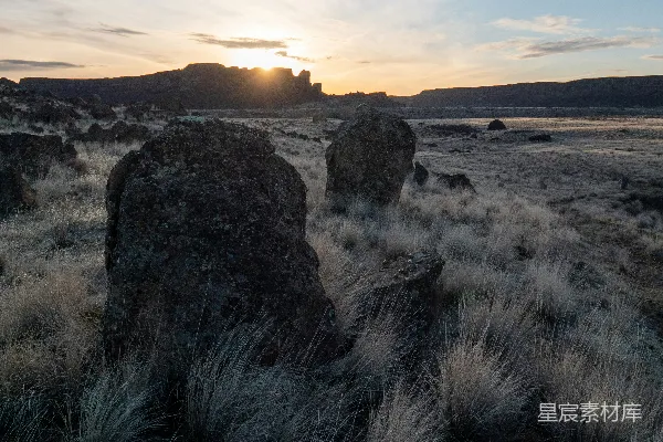 高清摄影 一片草地，背景中有岩石。