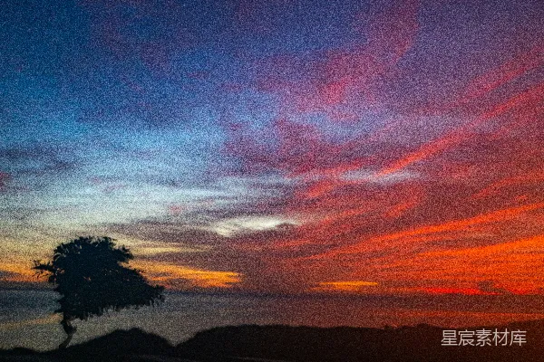 高清摄影 一棵孤独的树在绚丽的夕阳背景下剪影。