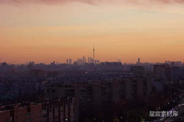 高清摄影 夕阳西下，从高楼俯瞰的城市景色