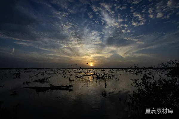 高清摄影 夕阳正在水面上落下。
