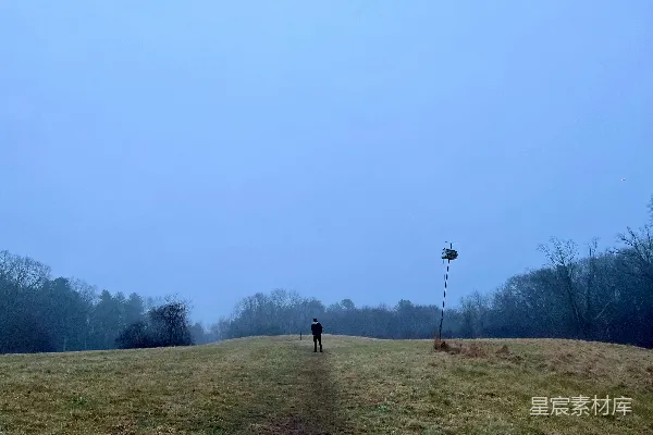 高清摄影 一个站在田野里的人手里拿着风筝，风筝在空中飞翔。