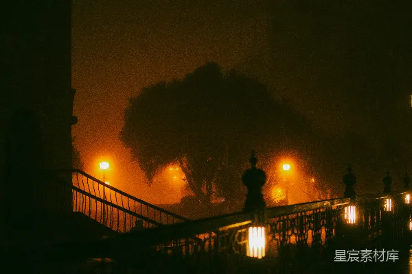 高清摄影 一个有街灯的城市里的雾夜