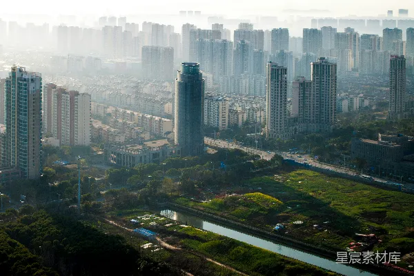 高清摄影 城市建筑与绿树的高角度摄影