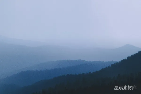 高清摄影 在雾蒙蒙的日子里，山上的绿树