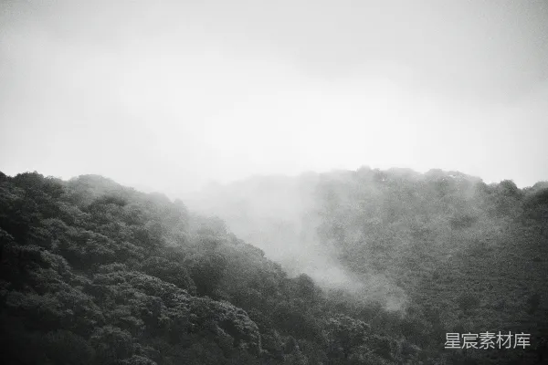 高清摄影 灰色和黑色的山被白色的雾覆盖着