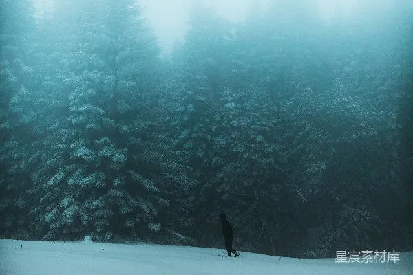 高清摄影 一个人在白天的积雪覆盖的田野上行走。