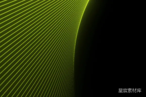 高清摄影 黑色背景上弯曲的霓虹绿线条。