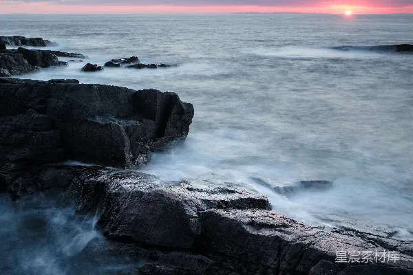 高清摄影 夕阳下的黑岩海岸