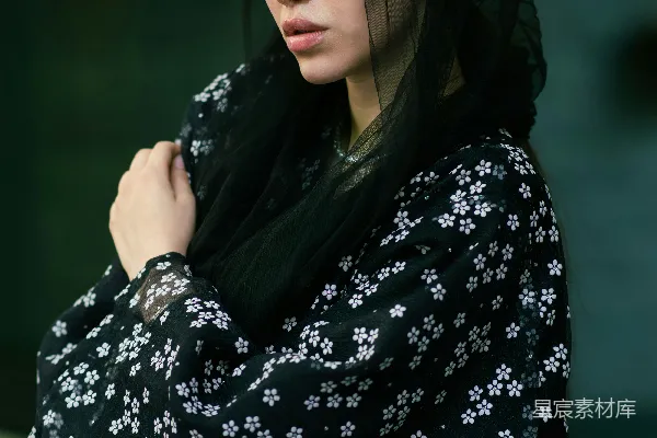 高清摄影 一位女士穿着花式服装摆姿势。