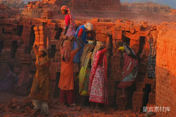 高清摄影 穿着棕色和红色连衣裙的女士站在棕色砖墙附近。