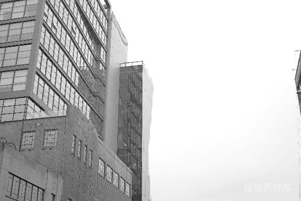 高清摄影 高大的黑白建筑在明亮的天空下。