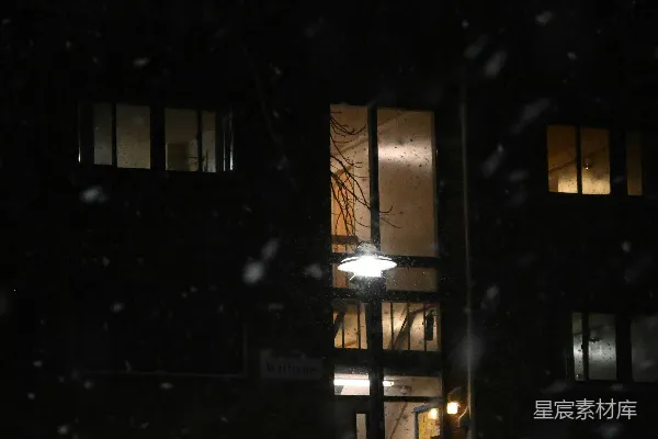 高清摄影 夜晚积雪中的建筑入口