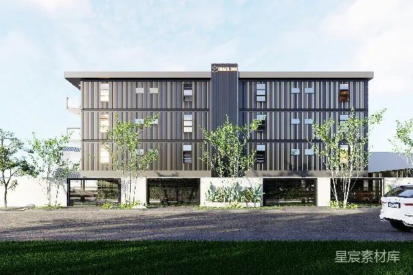 高清摄影 现代公寓建筑，线条清晰，绿化良好。