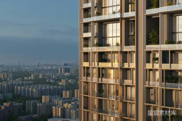 高清摄影 一座现代化的高层建筑耸立在城市的天际线上。