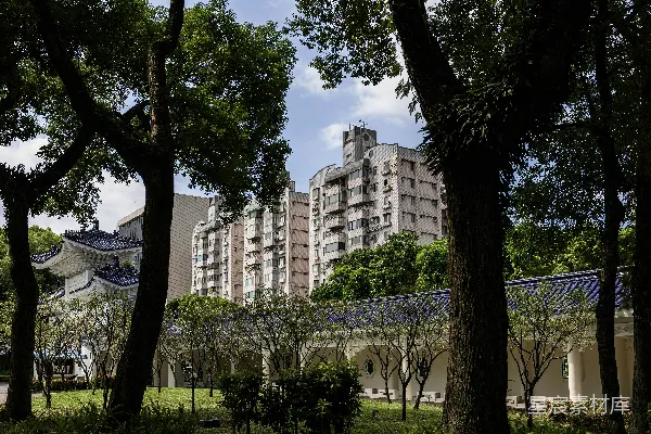高清摄影 树木围绕建筑和一个传统的中式庭院。