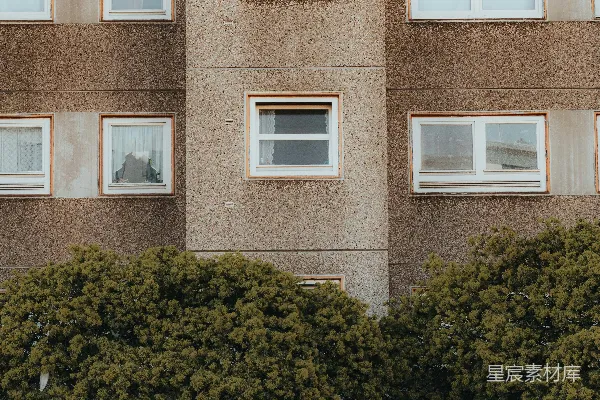 高清摄影 建筑外观，前景有树木