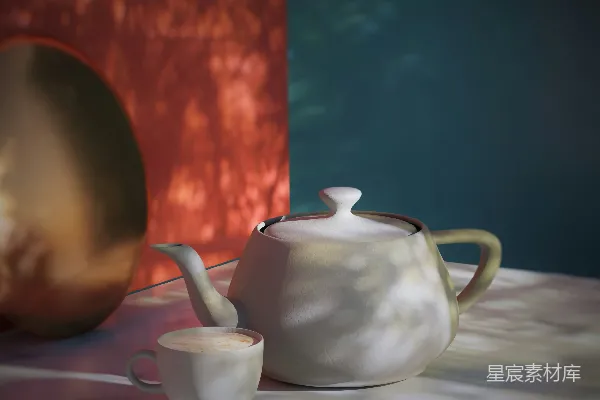 高清摄影 一个茶壶和一个茶杯放在桌子上。