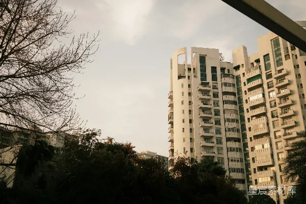 高清摄影 高楼大厦在阴云密布的天空下。