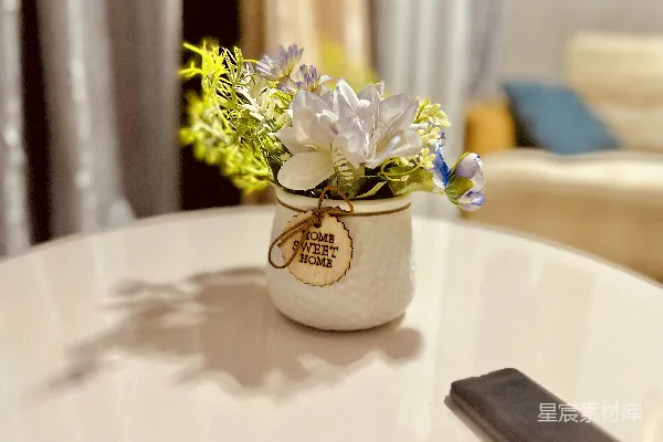 高清摄影 小花瓶放在白色桌子上。