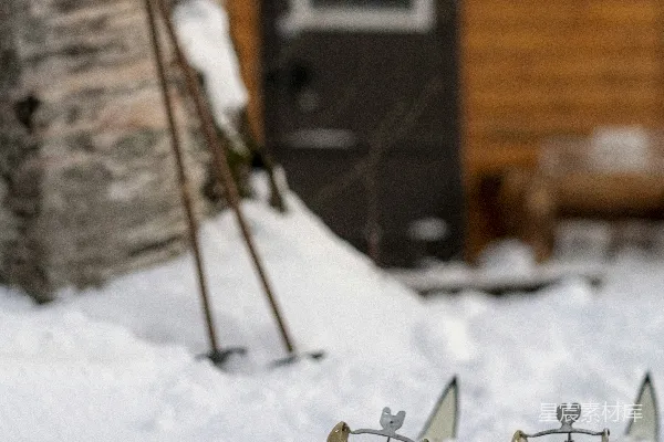 高清摄影 一双滑雪板在雪地里