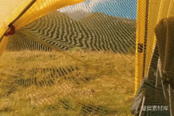 高清摄影 草地上的黄色顶篷帐篷在白天