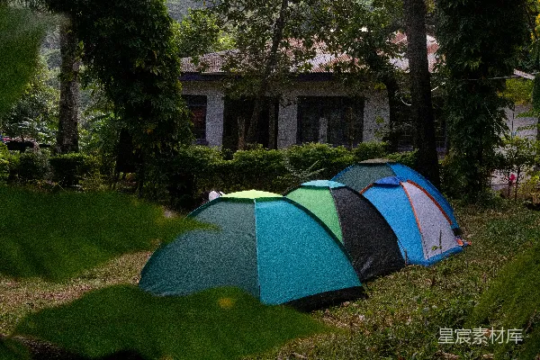 高清摄影 一群帐篷坐落在郁郁葱葱的绿地上。
