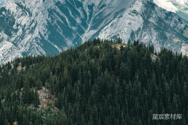 高清摄影 一座山脉的景色，背景中有树木和山脉。