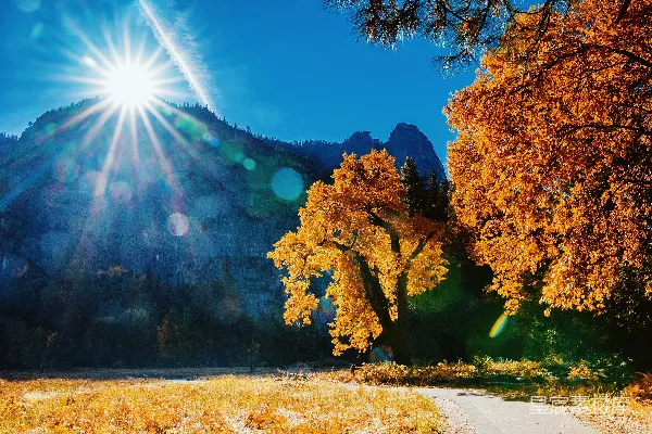 高清摄影 太阳在山景上照耀得明亮。
