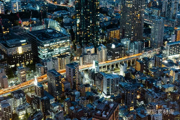高清摄影 夜晚城市的空中俯瞰图