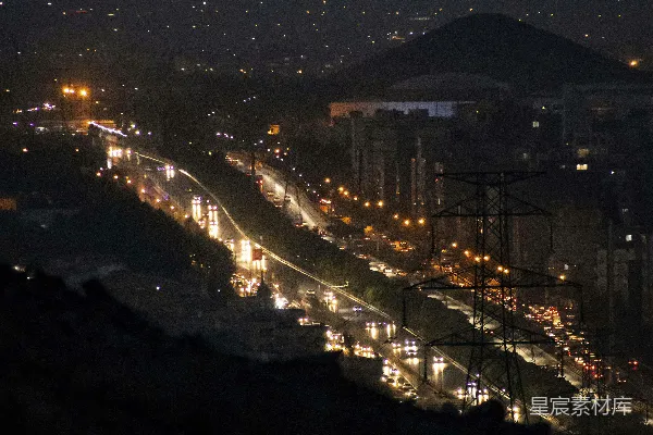 高清摄影 夜晚从山上俯瞰城市景色