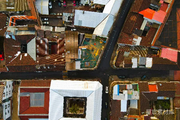 高清摄影 鸟瞰一条街道和建筑物的景象