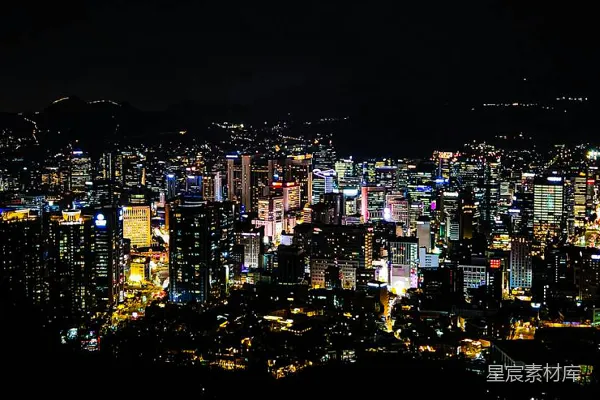 高清摄影 夜晚从山顶俯瞰城市景色