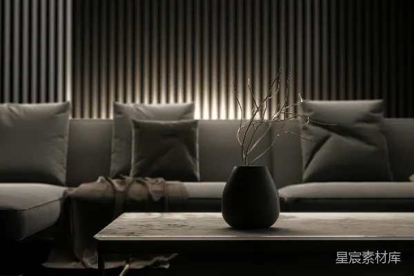 高清摄影 一张黑白照，展示了一个客厅的场景。