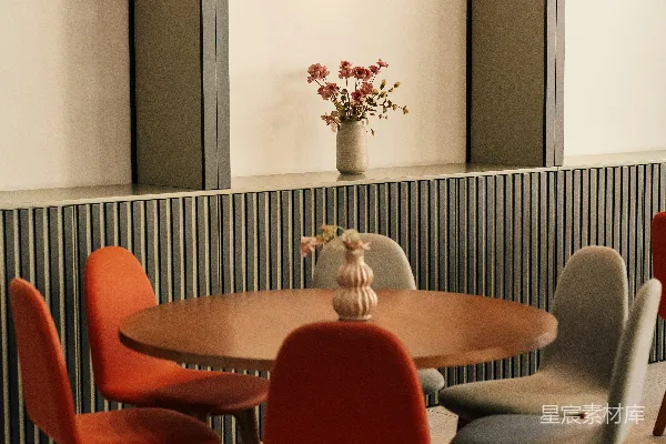 高清摄影 现代咖啡馆里圆桌配椅子。