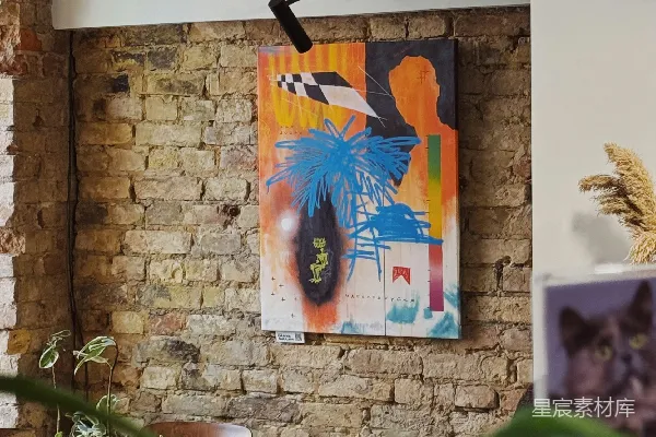 高清摄影 一个带有砖墙和墙上挂着一幅画的房间