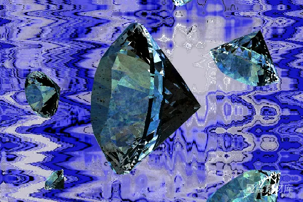 高清摄影 几颗钻石漂浮在蓝色抽象背景上