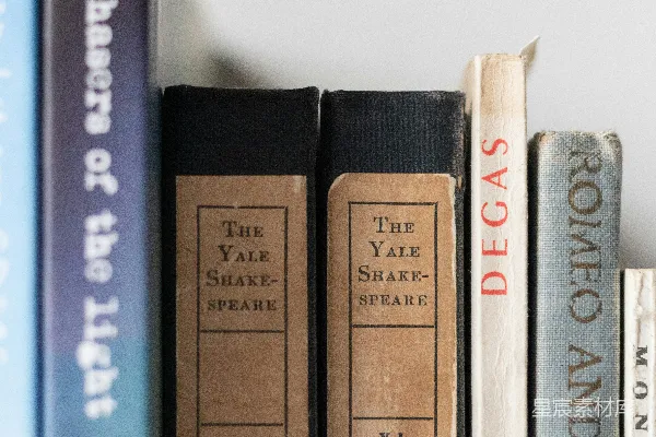 高清摄影 一排书放在书架上。