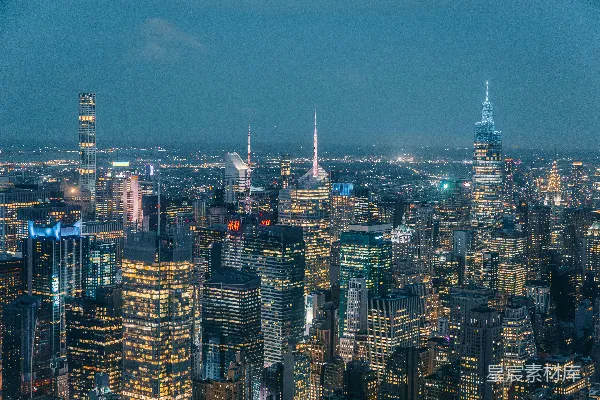 高清摄影 纽约市的夜间城市景观。