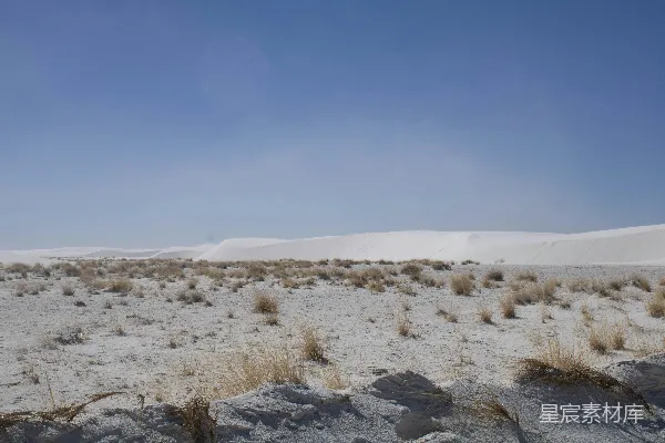 高清摄影 一片草地和沙地，背景是蓝天。