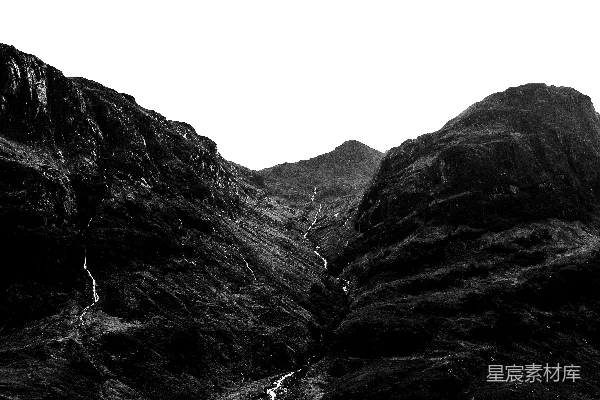 高清摄影 崎岖的山峰巍然耸立，溪流潺潺。