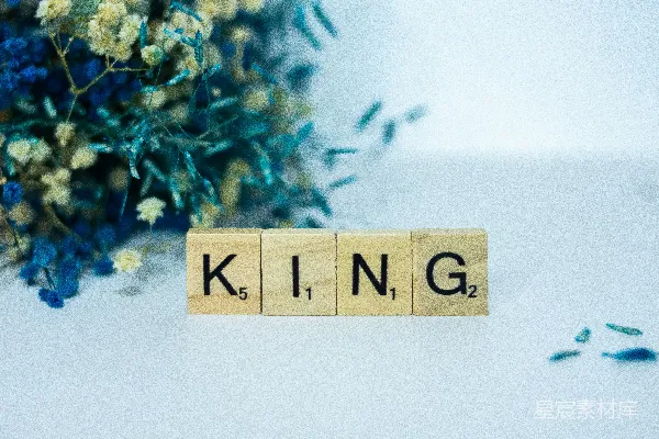 高清摄影 一个像拼字游戏块一样拼写的单词“king”