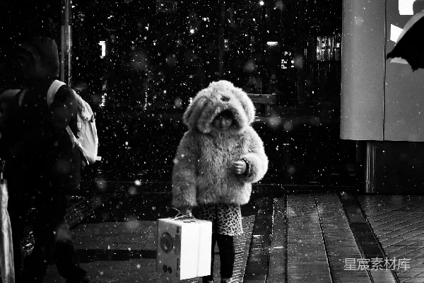高清摄影 一个人站在雪地里，手里提着一个手提箱。