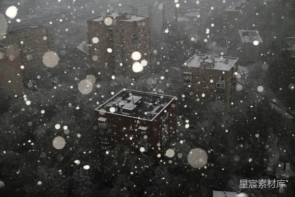 高清摄影 一座被雪覆盖的城市景观，有建筑物和摩天大楼。