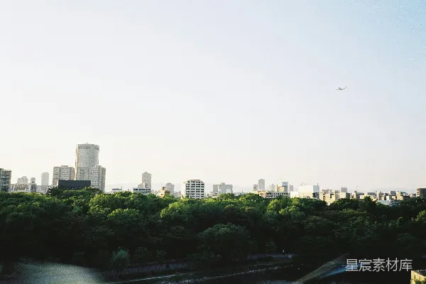 高清摄影 白天的城市建筑和绿树