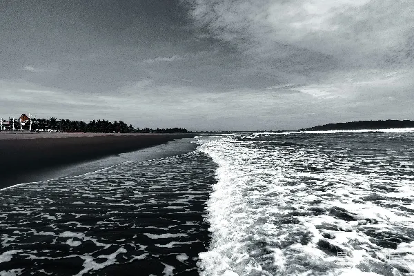 高清摄影 一张黑白照片，海滩场景。