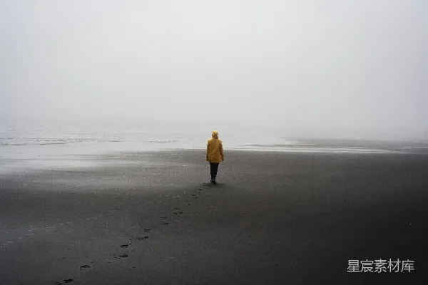 高清摄影 穿着黄色夹克的人在海滩上行走。